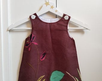 Robe bébé 6-24 mois, évolutif, tissu coton, couleur marron, fleurs