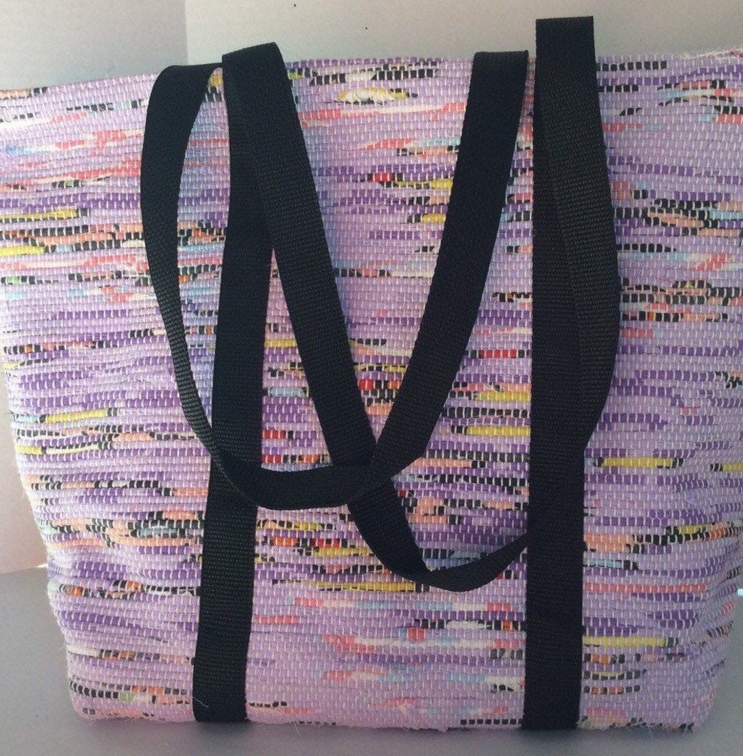 Fully Lined Rag Rug Woven Tote Bag With Six 6 Interior Pockets ...