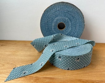 Vintage blue print cotton fabric, narrow cloth strips for rug weaving, locker hooking, crochet and other crafts, in 3 lengths and two widths
