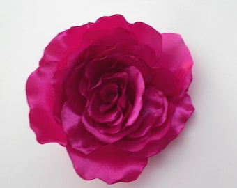 Beautiful Hot Pink Rose Hair Clip or Dress Pin, Wedding, Maid of Honor, Prom, Special Occasion