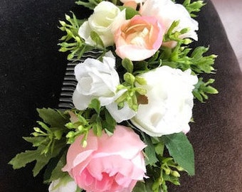 12  Beautiful White  and Pink Peony Hair Comb, Wedding, Maid of Honor, Prom, Special Occasion
