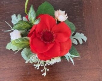 Very Beautiful Red   and Green   Wrist Corsage    and   Boutonniere   set , Wedding, Maid of Honor, Prom