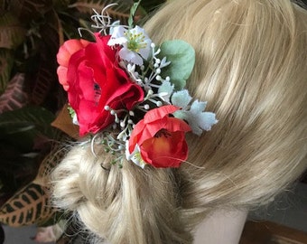 Beautiful Red Poppy Hair Comb, Wedding, Maid of Honor, Prom, Special Occasion