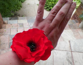 Very Beautiful Red Poppy Wrist Corsage, Wedding, Maid of Honor, Prom