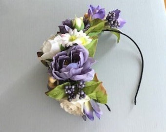 r Floral Crown With Deep Lavender,  Ivory Flowers