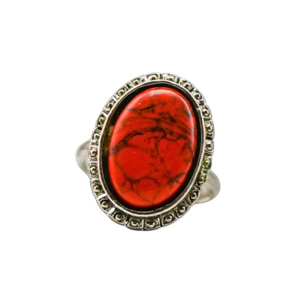 Red Howlite Faux Turquoise Cocktail Ring - Vintage Art Deco Revival Ring - Classic and Party Jewelry Accessory