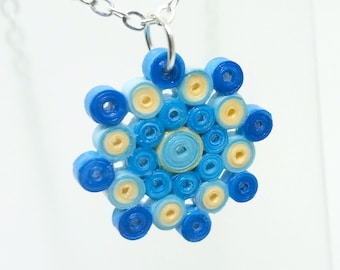 Handmade Mandala Paper Quilled Pendant on Sterling Silver Necklace