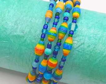 Handmade Paper Bead Memory Wire Cuff Bracelet