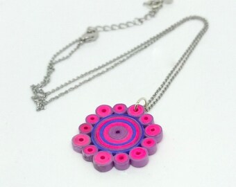 Paper Quilled Pendant; Sterling Silver Necklace