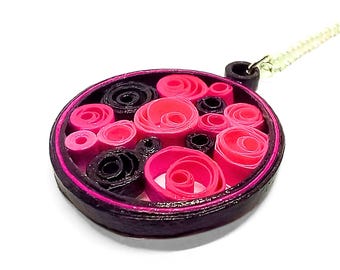 Paper Quilled Pendant; Sterling Silver Necklace