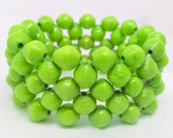 Colorful Paper Bead Cuff Bracelet; Handmade Recycled Stretch Bracelet