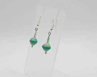 Handmade Paper Bead Earrings; Turquoise