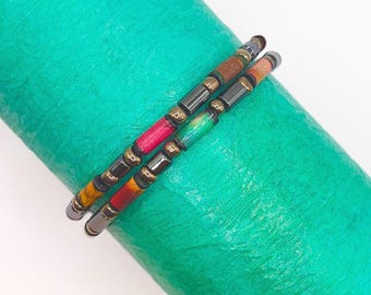 Paper Bead Bracelets, Set of 2 Handmade Recycled Bracelets