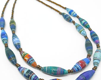 Chunky Two-Strand Paper Bead Necklace, Handmade to Order