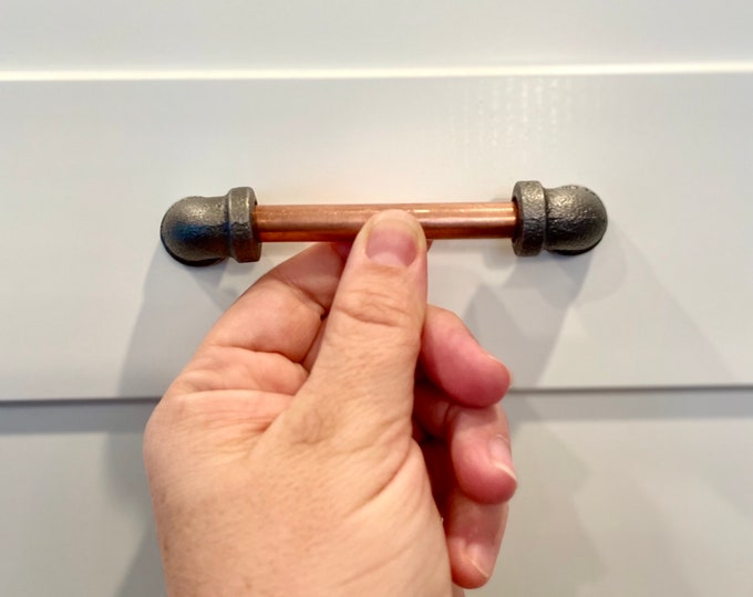 Copper Handle, Cabinet Pull: Black Iron Pipe Elbow End