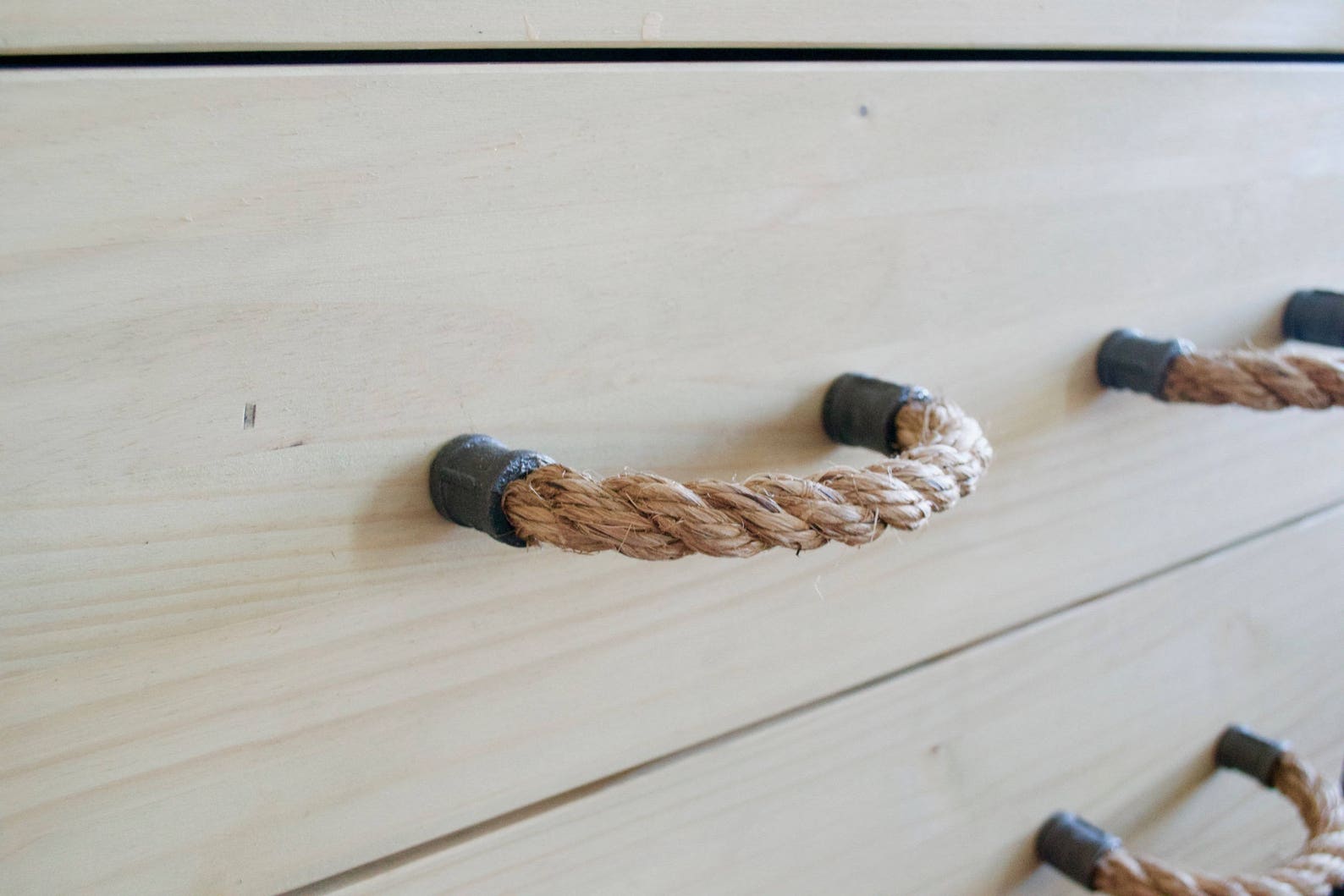 Rope Drawer Handle Pull Black Iron Pipe Straight End Etsy