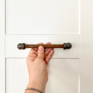 Walnut Handle, Cabinet Pull: Black Iron Pipe Elbow End