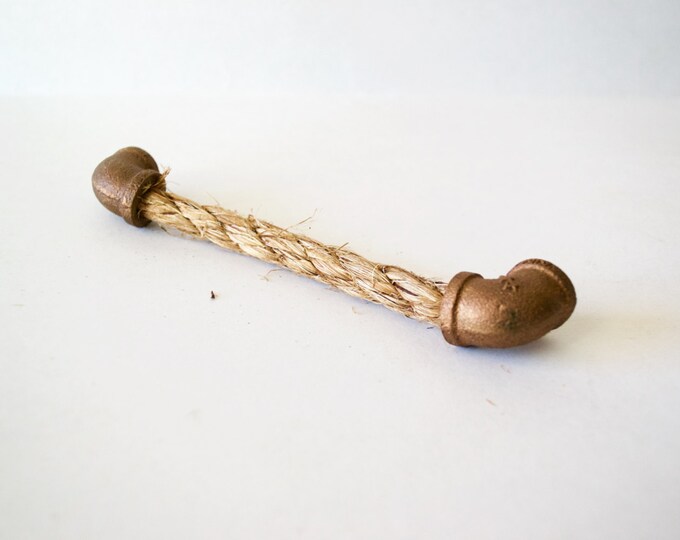 Rope Drawer Handle, Cabinet Pull: Brass Pipe Elbow End