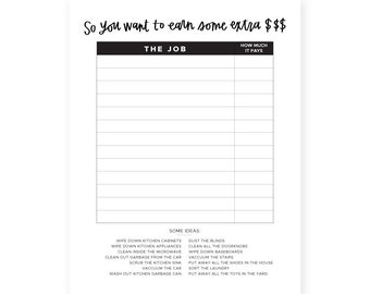 So You Want to Earn Some Extra Money List • Instant Download • Chore List •  Download Once—Print Infinitely! • Organization