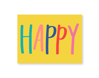 HAPPY Postcard  •Instant Download • Print 4 Per Page •  Download Once—Print Infinitely! • Happy Mail