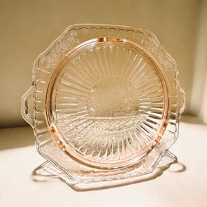 RARE Pink Depression Glass Pink Cake Plate 1930’s Vintage Open Rose Pattern