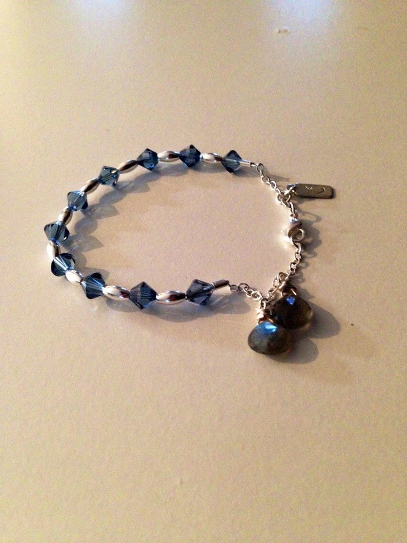 Swarovski indigo crystal bead bracelet with labradorite Etsy