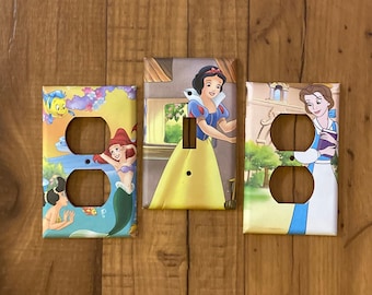 Princess Light Switch Cover and Electrical Plate, Ariel, Snow White, Beauty and the Beast Belle, Decoration, Nursery, Gift, Little Mermaid