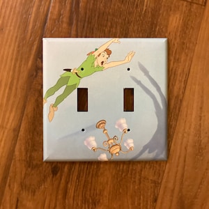 Peter Pan and His Shadow Double Light Switch Cover, Peter Pan Decor, Peter Pan Nursery, Decoration, Baby Shower, Pan Gift, Neverland, PP27