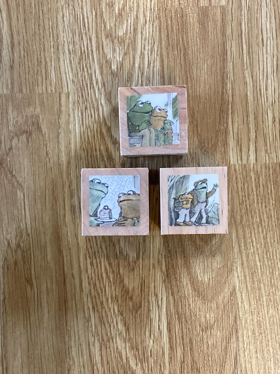 Set of 2inch Frog and Toad Wooden Blocks, Upcycled Books, Set of 3