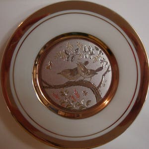 Chokin -The Art Of Chokin 24k Gold Edged 4&quot; Plate - Bird With Tree And Flowers