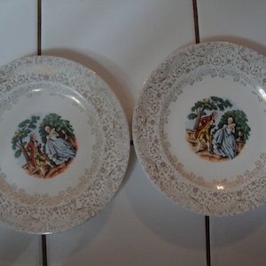 2 Vintage Royal China Warranted 22Kt Gold Colonial Saucers