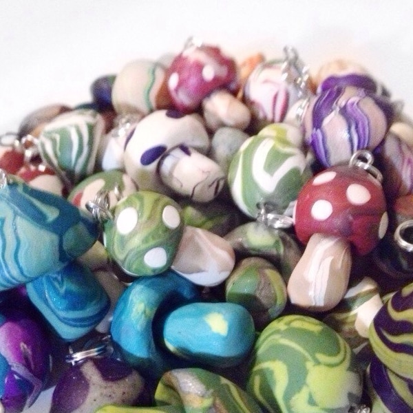 Lot of Handmade Clay Mushroom Pendants Assorted Fimo Clay Polymer Clay Bulk Lot