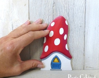 Red Mushroom Fairy House Tooth Fairy House Blue Dutch Door Miniature Magic Door Art Acrylic Painting on Wood