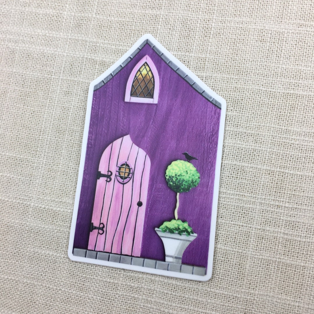 Fairy Door Cottage House Vinyl Sticker Pink Purple Topiary Tree Black ...