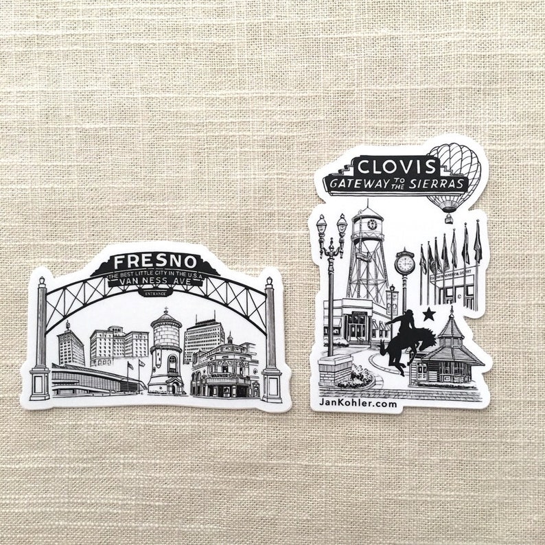 Fresno Van Ness Avenue Vinyl Sticker Die Cut 4 inches wide 2.5 inches tall Fresno, California Landmark Buildings and Clovis image 3