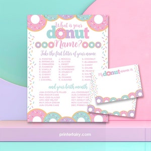 Donut Party Printable Game, What&#39;s your Donut Name, Donut Birthday Decorations, Instant Download