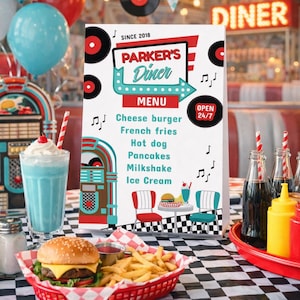 Diner Menü Vorlage Bearbeitbare Schild Vorlage, Sock Hop Dekorationen, SOFORTIGER DOWNLOAD