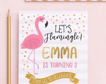 Editable Flamingo Birthday Invitation, Tropical Pool Party (Instant Download)