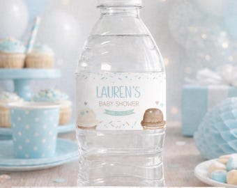 Ice Cream Baby Shower Water Bottle Label Editable Template (Digital Instant Download)