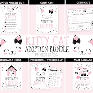 Kitty Adoption Bundle, Pet Adoption Center Full Pack, Pink, black & white, Kitty Birthday Party Activities, Digital, Instant Download