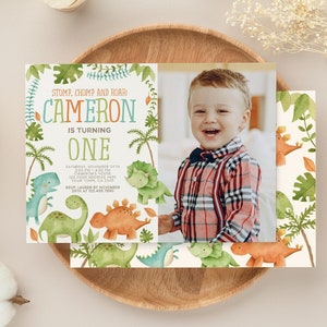 Dinosaur Invitation with Photo, EDITABLE Dinosaur Birthday Invitation, Dinosaur Party, Any age, EDIT YOURSELF Digital, Instant Download