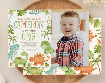 Dinosaur Invitation with Photo, EDITABLE Dinosaur Birthday Invitation, Dinosaur Party, Any age, EDIT YOURSELF Digital, Instant Download