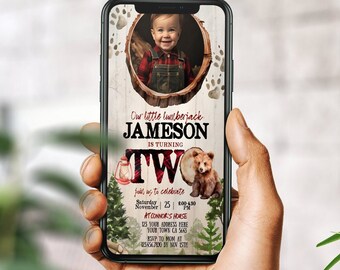 Lumberjack Bear 2nd Birthday evite, Editable Birthday Invitation, Instant Download