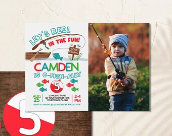 Fishing First Birthday Invitation with Photo, EDITABLE, Gone Fishing Party, O-Fish-ally Invitation, ANY AGE, Instant Download Digital