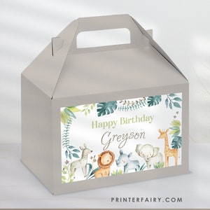 Safari Editable Gable Box Label , Wild One Party Decorations, Jungle Party Favor Box, Instant Download