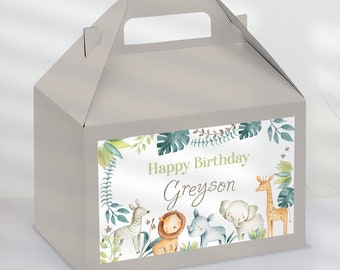 Safari Editable Gable Box Label , Wild One Party Decorations, Jungle Party Favor Box, Instant Download