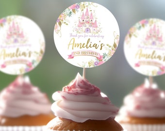 Princess Toppers or Stickers, Editable, Princess Birthday Party, Princess Castle, Floral Princess Decor, EDIT YOURSELF, Instant Download