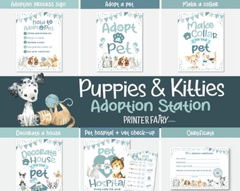 Pet Adoption, Puppies & Kitties Party Games, Adoption Party, Dog and Cat Adoption Birthday Party, 7+1 files! INSTANT DOWNLOAD