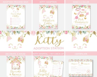 Kitty Party Games, Adopt a Kitty Party, Cat Adoption Birthday Party, Floral Birthday Party, Kitty Adoption Station, INSTANT DOWNLOAD