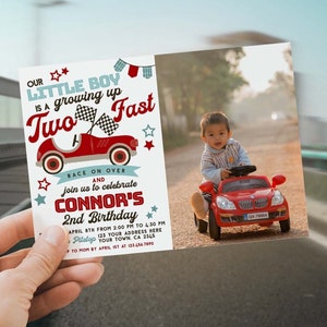 Race Car Second Birthday Invitation with photo EDITABLE, Growing Up Two Fast, Racing Car Party Racing Party Decorations Racing Car Birthday